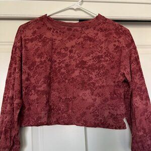 Old Navy Burgundy Tie Dye Long Sleeve Crop Boxy T-Shirt Top Size Large 10-12